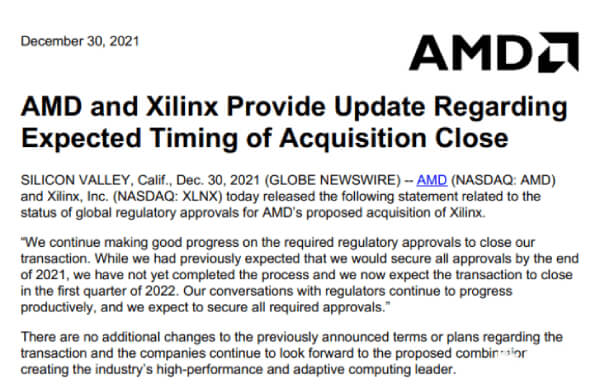 AMD's acquisition of Xilinx delayed!
